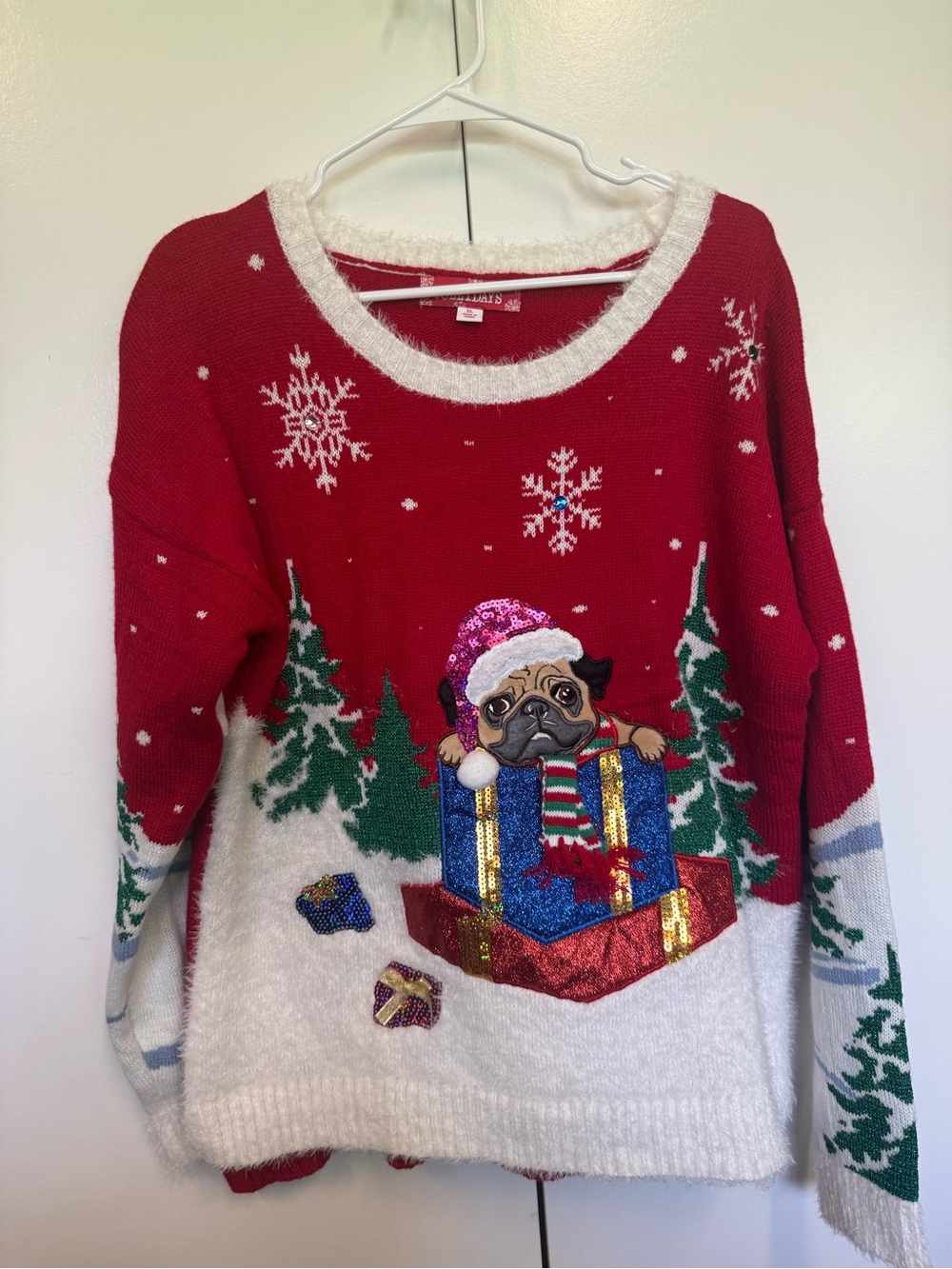 Festive Red Pug Holiday Sweater - Ugly Christmas sweater - plus size